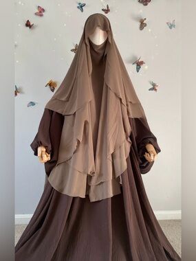 NEW Veiled Layered Chiffon Fairy Wings Khimar Fawn Brown Hijab